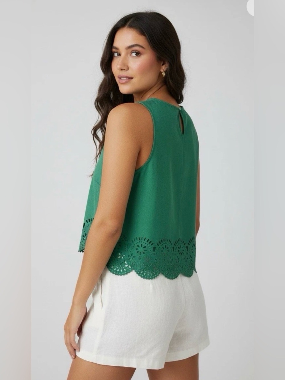 Shein Green Lune Scallop Trim Laser Cut Crop Top - L - Picture 1 of 7